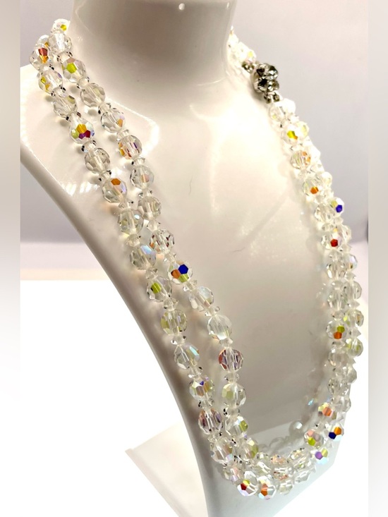 Vintage AB Crystal Double Strand Necklace Rhinestone Clasp Wedding Bridal - Picture 5 of 9